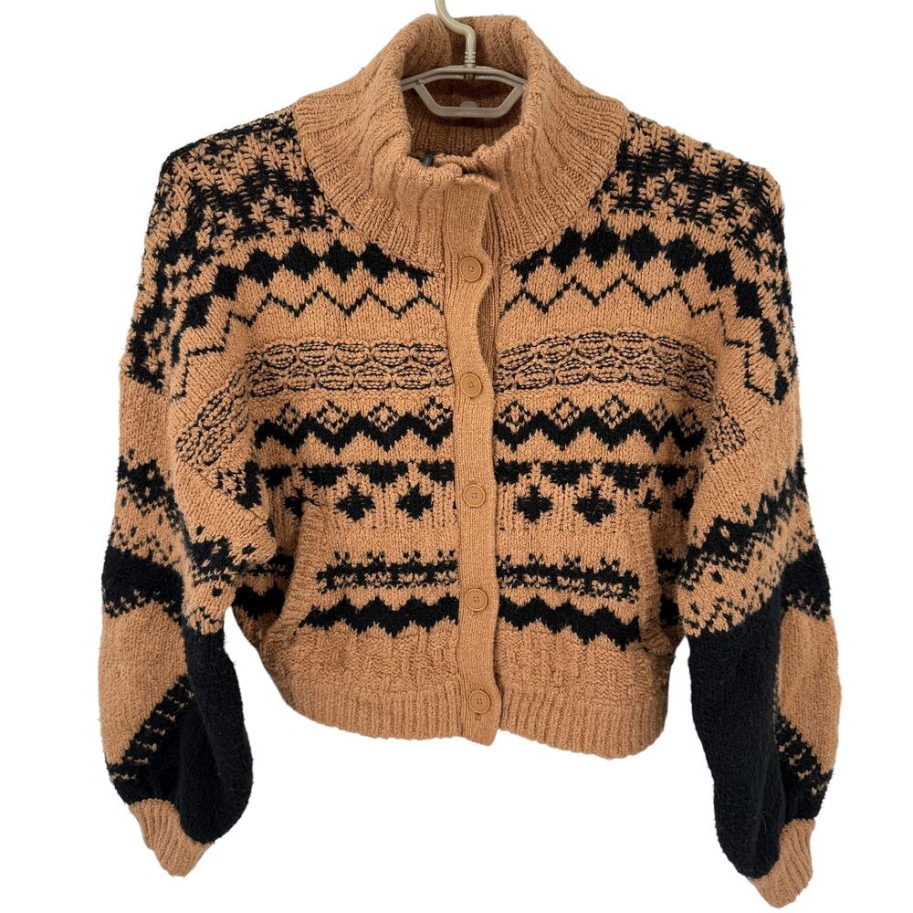 Anthropologie Jacquard Heart Motif Cardigan Sweater Boxy Oversized Size Small - Picture 2 of 8